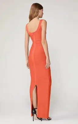 Herve Leger Round Neck Gown Coral Size XS / AU 6 for rent on The Volte - image 2