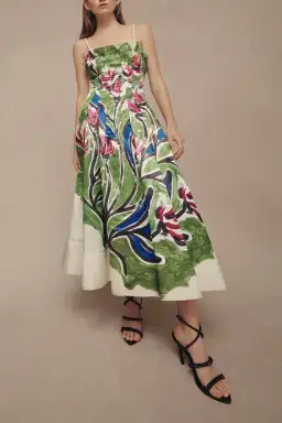 Aje Paradiso Green Floral Cinched Midi Dress Native Gumnut Floral Size 14 for rent on The Volte - image 4