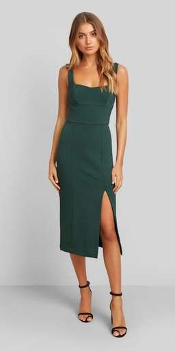 Kookai Martina Midi Dress In Pine Grove Green Size 10