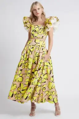 Aje Pelicano Midi Skirt Citrus Bloom Size AU 8