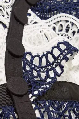 Self Portrait One Shoulder Striped Guipure Lace Mini Dress Navy/White Size 12 for rent on The Volte - image 9