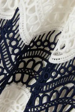 Self Portrait One Shoulder Striped Guipure Lace Mini Dress Navy/White Size 12 for rent on The Volte - image 7