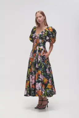 Aje Gabrielle Plunge Midi Dress Floral Size AU 8