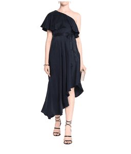 Zimmermann One Shoulder Ruffled Silk Midi Dress Navy Size 6 for rent on The Volte - image 1