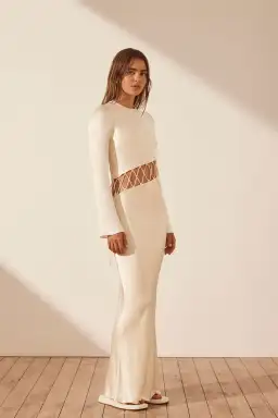 Shona Joy Arienzo Asymmetrical Lace Up Maxi Dress In Cream Size 6  for rent on The Volte - image 6