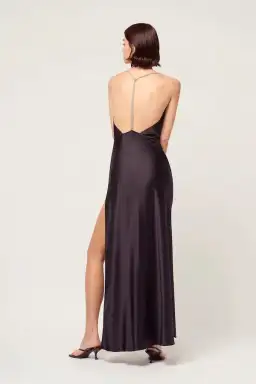 Michael Lo Sordo  Anna V Neck Bias Crystalline Slip Dress Black Size 4 for rent on The Volte - image 2