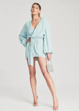 Retrofete Gabrielle Robe Baby Blue Sequin Size 10