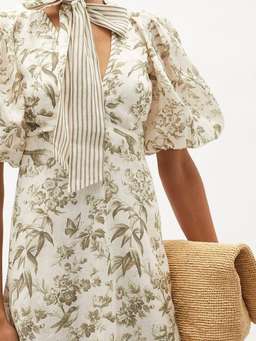 Zimmermann Puff-sleeve bird-print linen mini dress Size 3