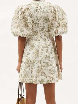Zimmermann Puff-sleeve bird-print linen mini dress Size 3