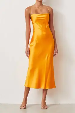 Bec & Bridge Seraphine Lace Up Midi Dress Tangerine Size 8 for rent on The Volte - image 1