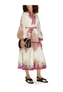 Zimmermann Teddy Tiered Midi Dress Multi Size 0P / AU 6