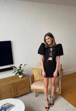 Rebecca Vallance Katie Bow Mini Dress Black Size 8 for rent on The Volte - image 1