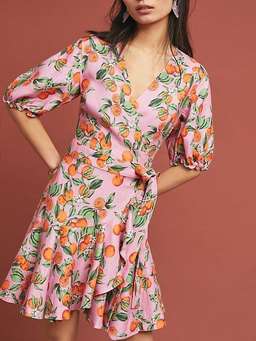 FINDERS KEEPERS ARANCIATA WRAP PINK ORANGE DRESS SIZE 6 for rent on The Volte - image 1