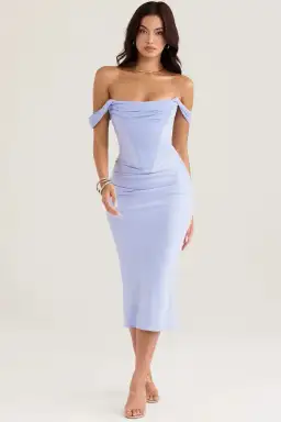 House of CB Natalya Sky Satin Corset Midi Dress Blue Size AU 6 for rent on The Volte - image 1