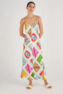 Oroton Ticket Print Slip Dress Fuchsia Size AU 12 for rent on The Volte - image 1