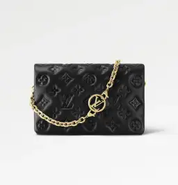 Louis Vuitton Monogram Embossed Puffy Lambskin Pochette Coussin Black with Gold Hardware  for rent on The Volte - image 1