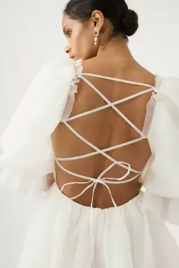 Aje Astrid Tie Back Mini Dress Ivory Size 10 for rent on The Volte - image 4