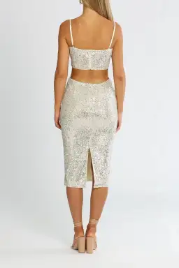 Elle Zeitoune Cut Out Sequin Midi Dress Silver Size 8 for rent on The Volte - image 3