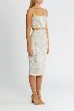 Elle Zeitoune Cut Out Sequin Midi Dress Silver Size 8 for rent on The Volte - image 2