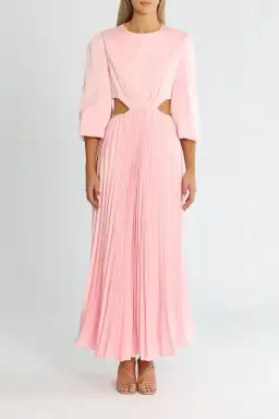 Elle Zeitoune Satin Long Sleeve Midi Candy Pink Size 14