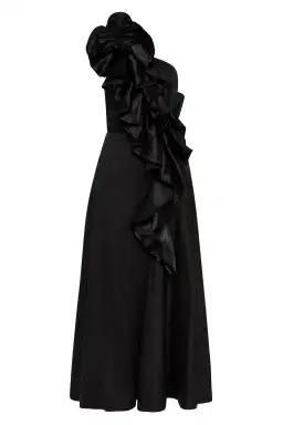 AJE Adelia Ruffle Midi Dress Black Size 8 for rent on The Volte - image 5