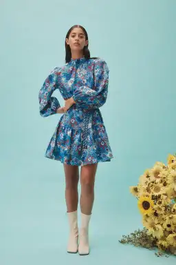 Alemais Isabella Mini Dress Blue/Floral Size 16