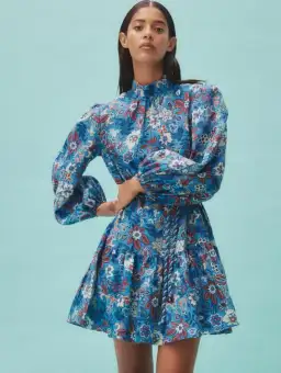 Alemais Isabella Mini Dress Blue/Floral Size 16