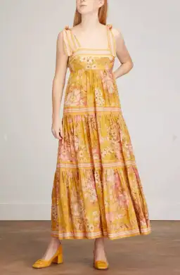Zimmermann Pattie Tie Shoulder Dress Yellow / Mustard Floral Size 3 / AU 14 for rent on The Volte - image 1