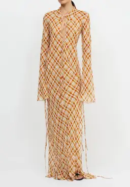 Bec & Bridge Sunflower Check Long Sleeve Maxi Dress Multi Size 6