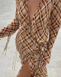 Bec & Bridge Sunflower Check Long Sleeve Maxi Dress Multi Size 6