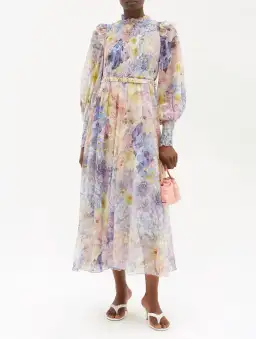 Zimmermann Rhythmic Shirred Midi Dress Floral Size 2 / AU 12 for rent on The Volte - image 1