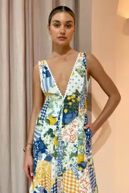 By Nicola Wavy Maxi Dress in Lemon Patchwork Print Size 8 for rent on The Volte - image 2