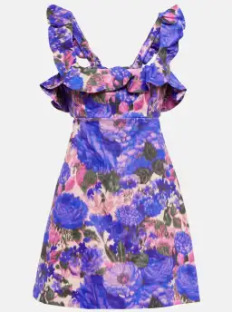 Zimmermann High Tide Frilled Mini Dress In Purple Ikat Floral Size 2 / AU 12 for rent on The Volte - image 3