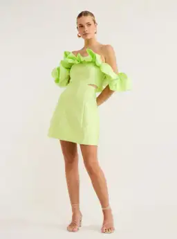 Alemais Suzi Off Shoulder Mini Dress in Chartreuse  Green Size AU 8 for rent on The Volte - image 1