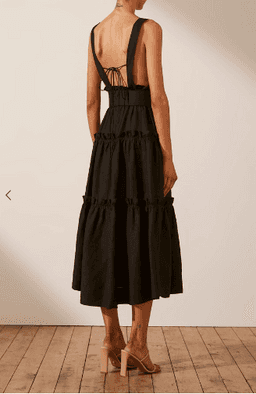 NICOLETTE LINEN TIERED MIDI DRESS - BLACK
