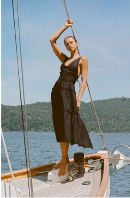 NICOLETTE LINEN TIERED MIDI DRESS - BLACK