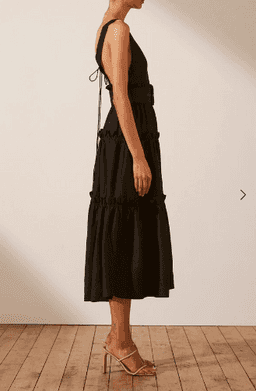 NICOLETTE LINEN TIERED MIDI DRESS - BLACK