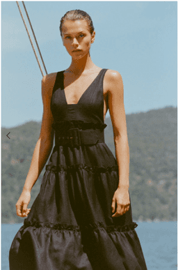 NICOLETTE LINEN TIERED MIDI DRESS - BLACK