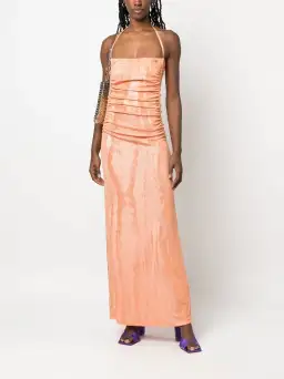 Diesel Metallic Ruched Halterneck Gown in Orange Size 8
