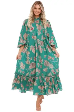 Leo Lin Pina Rosa Dress Green Multi Print Size 8 for rent on The Volte - image 1
