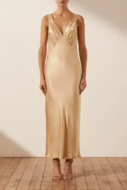 Shona Joy Felicity Plunge Midi Dress Gold Size AU 14