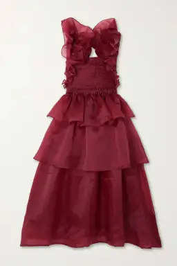 Aje Asra Pleated Frill Midi Dress Mahogany Red Size AU 8 for rent on The Volte - image 3