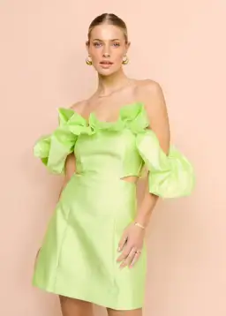 Alemais Suzi Off Shoulder Mini Dress Chartreuse Size 10 for rent on The Volte - image 5