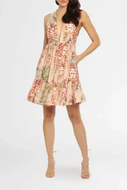 Zimmermann Candescent Plunge Neck Mini Dress in Coral Tree Print Size 6 for rent on The Volte - image 2