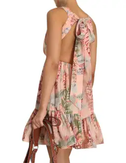 Zimmermann Candescent Plunge Neck Mini Dress in Coral Tree Print Size 6 for rent on The Volte - image 3