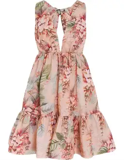 Zimmermann Candescent Plunge Neck Mini Dress in Coral Tree Print Size 6 for rent on The Volte - image 4