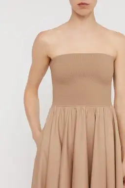 Scanlan Theodore Crepe Knit Cotton Strapless Dress Camel Size 6 for rent on The Volte - image 2