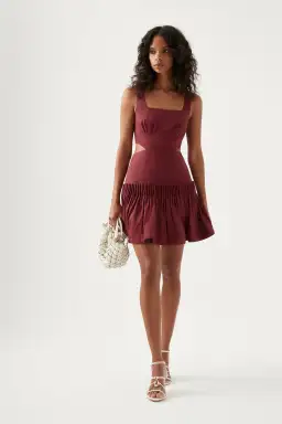 Aje Audette Pleated Mini Dress Burgundy Size 10 for rent on The Volte - image 4