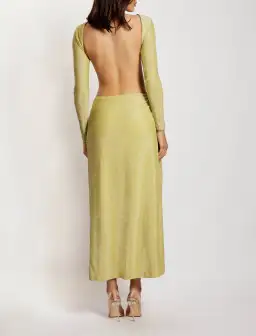 Meshki Christina Backless Maxi Wrap Dress Green Shimmer Size S / AU 8 for rent on The Volte - image 3