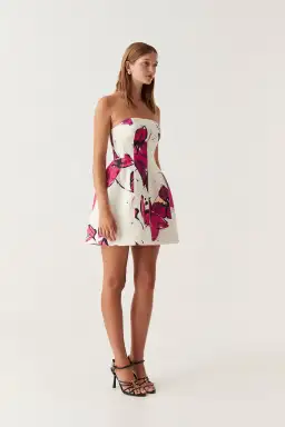 AJE Baret Strapless Mini Dress Falling Florals Size 12